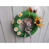 Sommer Türkranz Aus Filz "Maus Mit Sonnenblume" Gänseblümchen Und Biene von PanniBerlin