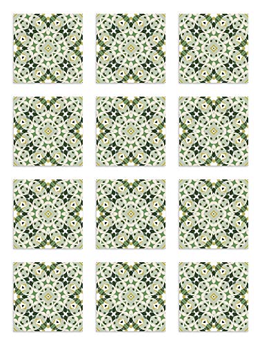 Panorama 24 Stück Stickerfliesen Orientalische Type Grün Hydraulik 20x20 cm - Fliesenaufkleber Fliesenfolie - Selbstklebende Fliesenbilder für Badezimmer Küche - Wandkleber Vinyl von Panorama