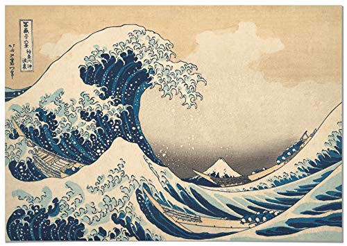 Panorama Aluminium Dibond Bild Hokusai Die große Welle Kanagawa 100x70cm - Gedruckt auf qualitativ hochwertigem Aluminium Dibond Weiß - Wandbild Wohnzimmer - Bilder Schlafzimmer - Deko Hause von Panorama
