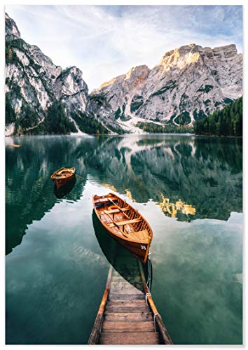 Panorama Aluminium Dibond Lake of Braies Italy 30 x 21 cm - Gedruckt auf qualitativ hochwertigem Alu Dibond Weiß - Nature Wandbild Wohnzimmer - Zen Bilder Schlafzimmer - Dekoration Zuhause von Panorama