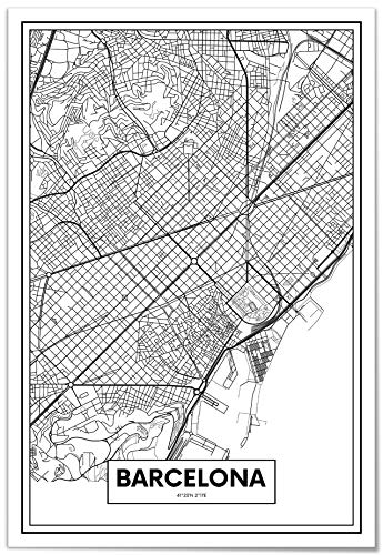 Panorama Aluminium Dibond Weiß Karte von Barcelona 35x50 cm - Gedruckt auf qualitativ hochwertigem Aluminium Dibond Weiß - Wandbild Wohnzimmer - Bilder Schlafzimmer - Dekoration für das Zuhause von Panorama