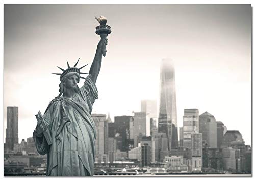 Panorama Aluminium Dibond Weiß New York Statue of Liberty 70 x 50 cm - Gedruckt auf qualitativ hochwertigem Alu-Dibond Weiß - Wandbild Wohnzimmer - Bilder Schlafzimmer - Bilder Vintage Stadt von Panorama