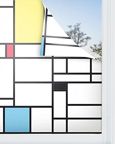 Panorama Fensterfolie Mondrian 39x100 cm - Blickdichte Fensterfolie - Milchglasfolie Selbstklebend Fenster - Selbsthaftend Folie - Klebefolie Fenster - Sichtschutzfolie Fenster - Fensterfolie Bad von Panorama