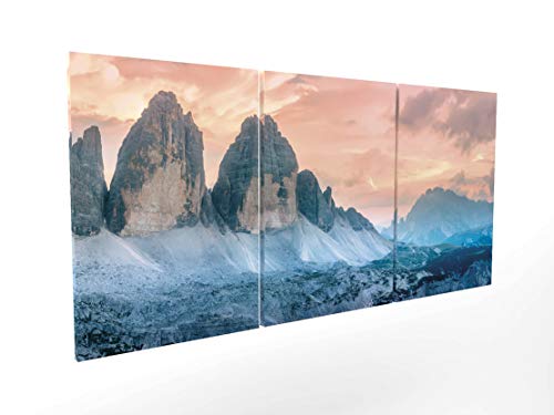 Panorama Leinwand Bilder DREI Spitzen der Lavaredo Dolomiten 210 x 100 cm in 3 Stück - Gedruckt auf hochwertiger Leinwand mit Rahmen - Leinwandbilder XXL Wohnzimmer - 3 teilige Bilder von Panorama