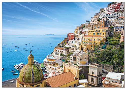 Panorama Leinwand Bilder Positano Italien 50x35cm - Gedruckt auf qualitativ hochwertigem Leinwand - Wandbild Wohnzimmer - Leinwand Schlafzimmer - Leinwand Vintage - Dekoration Hause von Panorama