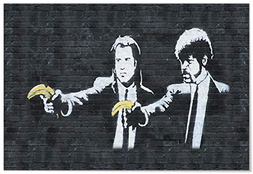 Panorama Leinwand Graffiti Banksy Druck Pulp Fiction Bananas 50x70cm - Gedruckt auf qualitativ hochwertigem Leinwand - Banksy Leinwand - Bilder Schlafzimmer -Bilder Wohnzimmer - Dekoration von Panorama