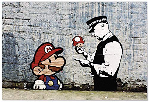 Panorama Leinwand Graffiti Banksy Druck Super Mario Bros 21x30cm - Gedruckt auf qualitativ hochwertigem Leinwand - Banksy Leinwand - Bilder Schlafzimmer -Bilder Wohnzimmer - Dekoration von Panorama