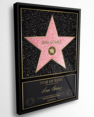 Panorama Persönlicher Hollywood Stern Walk of Fame 70x100 cm - Personalisierte Geschenke - Gerahmtes Methacrylat - Star of Fame Urkunde mit Name und Aluminiumrahmen Personalisiert mit Namen und Datum von Panorama