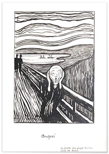 Panorama Poster Edvard Munch Der Schrei Schwarz und Weiß 35x50 cm - Gedruckt auf qualitativ hochwertigem Poster 250gr - Wandbild Wohnzimmer - Poster Schlafzimmer - Poster Vintage - Dekoration Zuhause von Panorama