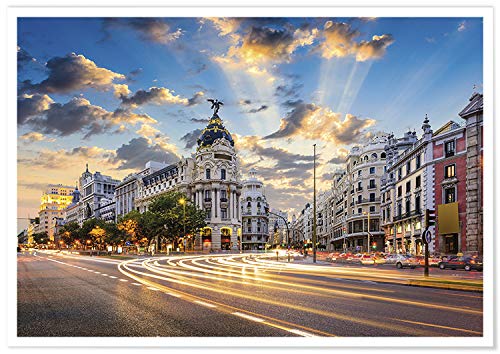 Panorama Poster Gran Via Madrid 70 x 50 cm - Gedruckt auf qualitativ hochwertigem Poster mit Passepartout - Wandbild Wohnzimmer - Poster Schlafzimmer - Bilder Stadt - Poster Vintage von Panorama
