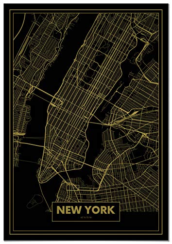 Panorama Poster Karte Gold von New York 21 x 30 cm - Gedruckt auf qualitativ hochwertigem Poster - Wandbild Wohnzimmer - Poster Schlafzimmer - Bilder Stadt - Poster Vintage - Deko Hause von Panorama