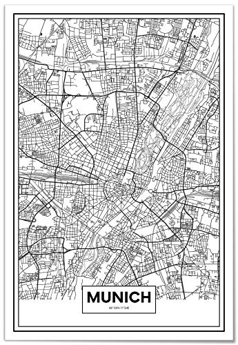 Panorama Poster Karte von München 50x70 cm - Gedruckt auf qualitativ hochwertigem Poster - Poster Wohnzimmer - Bilder Schlafzimmer - Dekoration für das Zuhause - Poster Vintage Stadt von Panorama