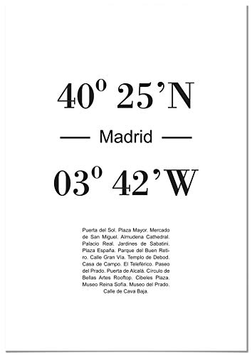 Panorama Poster Koordinaten von Madrid 21 x 30 cm - Gedruckt auf qualitativ hochwertigem Poster - Wandbild Wohnzimmer - Poster Schlafzimmer - Bilder Stadt - Poster Vintage - Deko Hause von Panorama