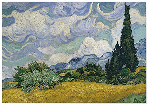 Panorama Poster Van Gogh Weizenfeld mit Zypressen 50x35 cm - Gedruckt auf qualitativ hochwertigem Poster 250gr - Wandbild Wohnzimmer - Poster Schlafzimmer - Poster Vintage - Dekoration Zuhause von Panorama