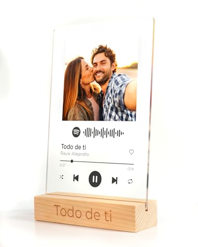 Panorama Spotify Glas Personalisiert Schwarz 10x15 cm - Aus Methacrylat mit Holzsockel - Cover Glas Foto mit Bild - Spotyfie Glasplatte Bild - Originelles Geschenk von Panorama