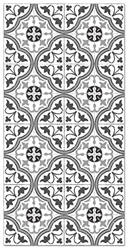 Panorama Vinyl Teppich Hydraulic Fliesen Blume Grau 100x140 cm - Kitchen Floor Mat Küchenmatte - Rutschfestes Flammhemmend - Groß Teppich - Teppiche PVC von Panorama