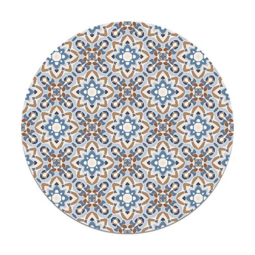 Vinylteppich Orientalische Geblühte Blaue Fliesen Round - 150x150 cm - Waschbar rutschfest Küchenteppich von Panorama