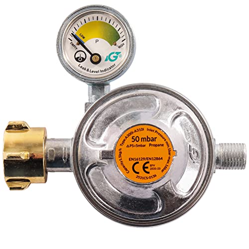 Gasdruckregler 50 mbar mit Manometer und Sicherheitsventil, Niederdruckregler Druckminderer - ideal für Gasgrills, Heizstrahler, Hockerkocher, Gaskocher, Lampen, uvm. von Panorama24