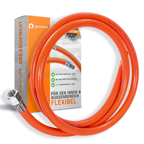 Gasschlauch 150 cm, 1/4" links, Winterfest und flexibel, Orange - ideal für Gasgrills, Heizstrahler, Hockerkocher, Gaskocher, Lampen, uvm. von Panorama24