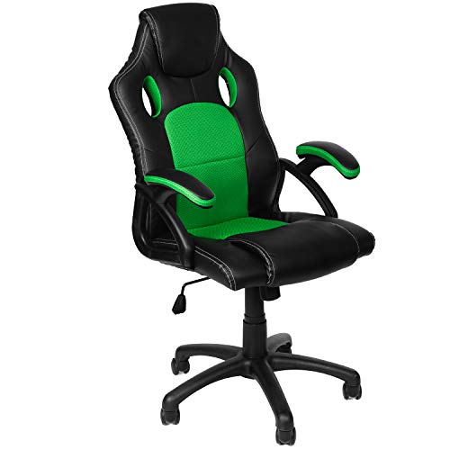 Panorama24 Gamer Stuhl Gaming Schreibtischstuhl Chefsessel Bürostuhl Ergonomisch, Grün, 9 Farbvarianten, gepolsterte Armlehnen, Wippmechanik, belastbar bis 150 kg, Lift TÜV geprüft von Panorama24