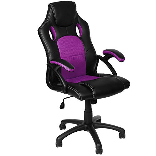 Panorama24 Gamer Stuhl Gaming Schreibtischstuhl Chefsessel Bürostuhl Ergonomisch, Lila, 9 Farbvarianten, gepolsterte Armlehnen, Wippmechanik, belastbar bis 150 kg, Lift TÜV geprüft von Panorama24