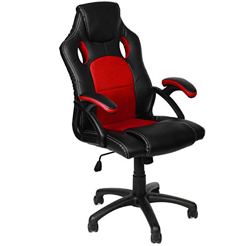 Panorama24 Gamer Stuhl Gaming Schreibtischstuhl Chefsessel Bürostuhl Ergonomisch, Rot, 9 Farbvarianten, gepolsterte Armlehnen, Wippmechanik, belastbar bis 150 kg, Lift TÜV geprüft von Panorama24