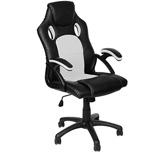 Panorama24 Gamer Stuhl Gaming Schreibtischstuhl Chefsessel Bürostuhl Ergonomisch, Weiß, 9 Farbvarianten, gepolsterte Armlehnen, Wippmechanik, belastbar bis 150 kg, Lift TÜV geprüft von Panorama24