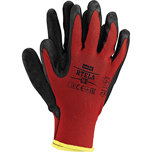 Panorama24 RTELA CB 12 Paar Arbeitshandschuhe Schutzhandschuhe Rot/Schwarz Gr. 9 L EN388 Polyester Latex-Beschichtung von Panorama24