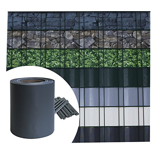 Sichtschutz PVC - Anthrazit RAL 7016-35m (7m²) - Doppelstabmatten Zaunfolie Windschutz blickdicht Windschutz von Panorama24