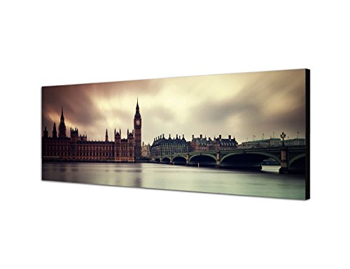 Paul Sinus Art Panorama Bild 150x50cm (London Themse Big Ben) Exklusives Fotowandbild auf Leinwand und Keilrahmen Leinwandbild Fotodruck modern Zeitlos Stilvoll wie EIN Gemälde von Paul Sinus Art