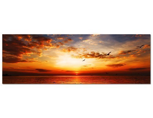 PANORAMA BILD in 150x50cm TOP Bilder! (Sonnenuntergang Panorama am Mittelmeer) Wandbild xxl günstig & modern ART PRINT Wandbilder Bilder EXKLUSIVES Fotowandbild auf Leinwand und Keilrahmen Bild Leinwandbild Fotodruck modern Zeitlos Stilvoll wie ein Gemälde Ausführung schöner Kunstdruck auf echter Leinwand als Wandbild mit Rahmen. Preiswerter als Ölbild Gemälde Foto Poster Plakat mit Bilderrahmen. von Panoramabilder auf Leinwand und Keilrahmen