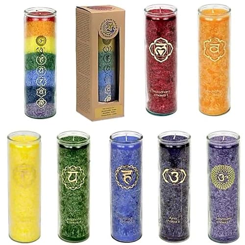 Panotophia Glaskerze Chakra Kerzen Karton 12 Stück Sortiert - 21x6.5 cm von Panotophia