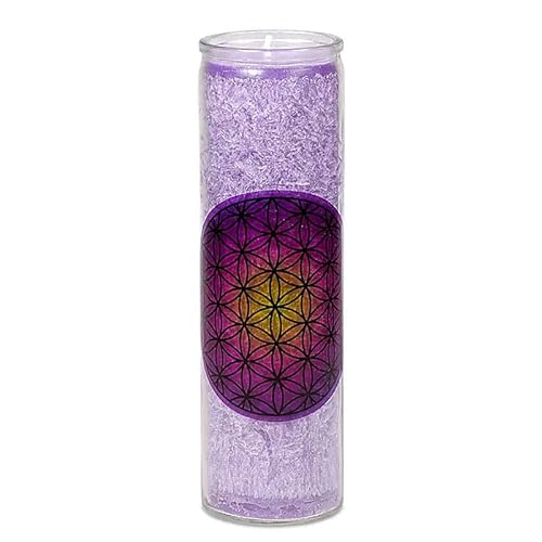 Stearin Kerze Blume des Lebens violett in glas Glaskerze heilige Geometrie von Panotophia
