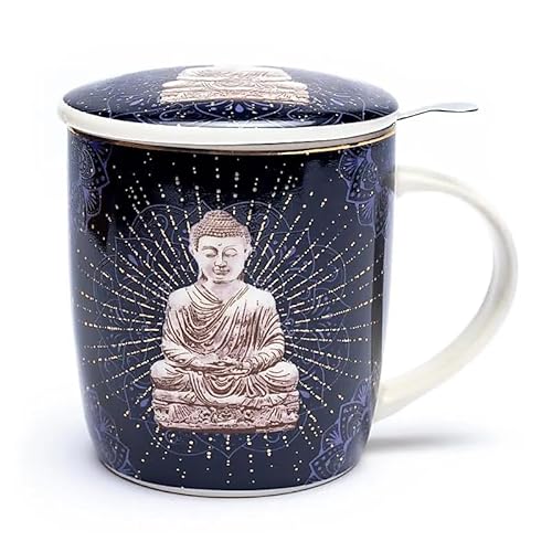 Panotophia Teetasse mit Sieb und Deckel blauer Buddha - 400ml von Panotophia