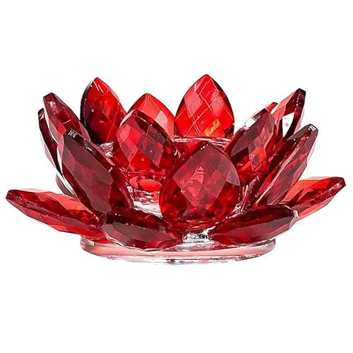 Teelichthalter Lotus Kristallglas rot - 4.5x11 cm von Panotophia