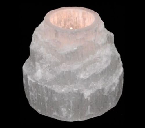 Teelichthalter Selenit sphärisches Kerzenlicht Berg 8 x 9 cm von Panotophia
