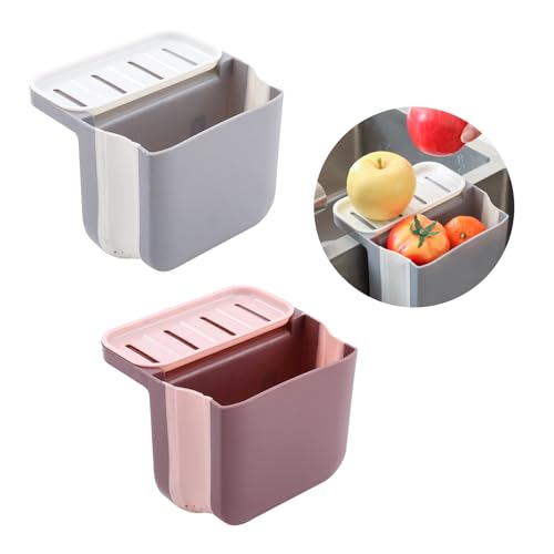 Pansaan Dry and Wet Separation Trash Can, 2pc Teleskopischer Abtropfkorb für Küchenspüle, 2023 Neuest Küchenspüle Teleskop Abtropfkorb, Faltbares Küchenspüle Abflusskorb（Rosa,Grau） von Pansaan