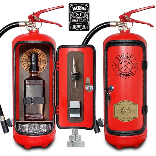 Feuerlöscher Minibar FEUERWEHRLER mit 7-teiligem Zubehör-Set inkl. 3 Schnapsgläser, Whiskysteine, Schnapsausgießer, Feuerzeug und Korkuntersetzer von Panski