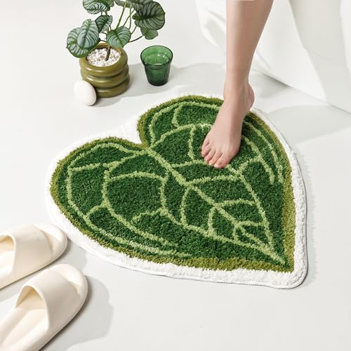 Panstar Badematte mit grünem Blatt, niedlicher Anthurium-Klarinervium-Badteppich für Badezimmer, rutschfest, lustig, pflanzenförmig, saugfähig, Badezimmer, Badewanne, Plüsch, Duschteppich, waschbar von Panstar