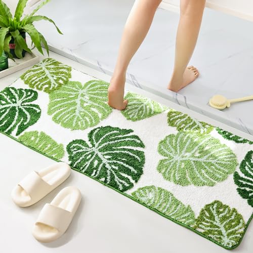 Panstar Green Leaf Badezimmerläufer, Monstera-Pflanze, lang, rutschfest, saugfähig, für Küche, Badezimmer, Plüsch, lustig, ästhetisch, maschinenwaschbar, 50,8 x 127,7 cm von Panstar