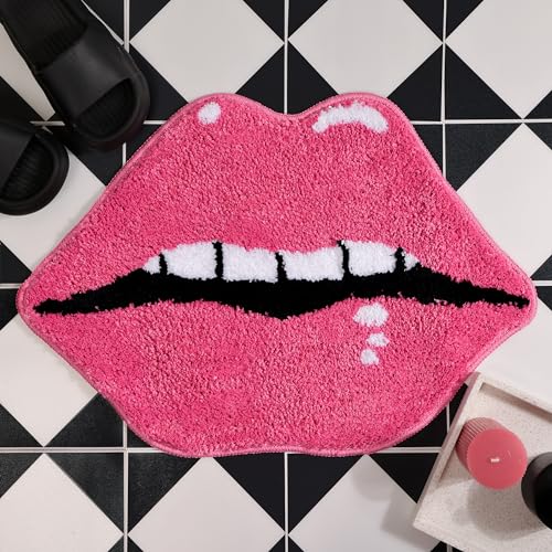 Panstar Pink Lips Badezimmerteppich, niedliche Lippen, Badematte, rutschfeste Lippenform, saugfähig, Badezimmer, Plüsch, Duschteppich, von Panstar