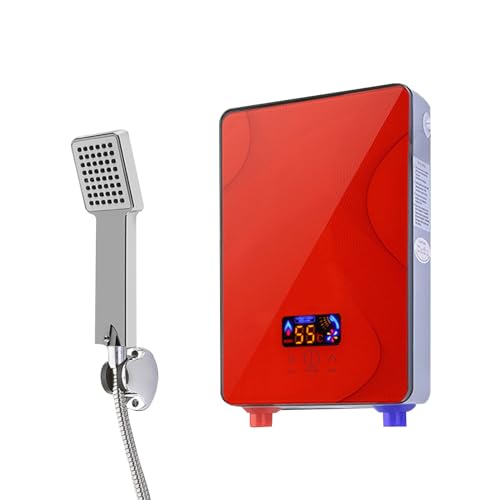 Elektronischer Durchlauferhitzer 6500W 220V mit LED Panel Druckloser Klein-Durchlauferhitzer mit Warmwasser bis 55 °C IPX4 (Rot) von PansyWind