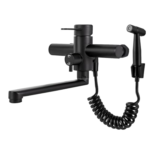 Wandarmatur Wasserhahn Wandmontage Küchenarmatur mit Spritzpistole Ausziehbare Küchenwasserhahn aus Edelstahl 304 mit 360° Drehung Wandmontage (Einhebel, Schwarz) von PansyWind