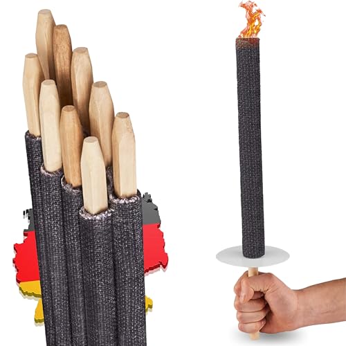 Panteer ® Fackeln für draußen - 10 Stück 45 Min. Brenndauer - Made in Germany - Für eine Wanderung mit Kindern oder Freunden, ideal im Garten oder zu Ostern/Silvester - Mit Handschutz von Panteer