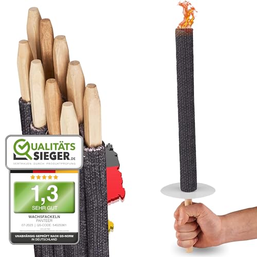 Panteer ® Fackeln aus natürlichem Wachs - Für eine Wanderung mit Kindern oder Freunden, ideal im Garten oder zu Ostern/Silvester - Made in Germany - 45 Min. Brenndauer - Mit Handschutz (50x Stück rot) von Panteer