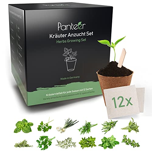 Panteer ® Anzuchtset Kräutersamen - 12er Set - Kräutergarten & Küchenkräuter - Saatgut - MADE IN GERMANY - Garten Zubehör von Panteer