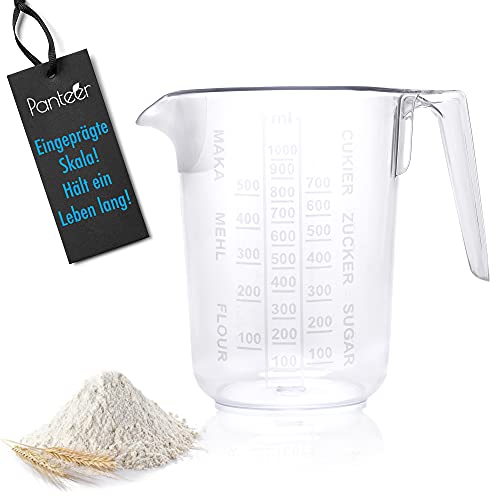 Panteer ® Messbecher 1L - Eingeprägte Skala - Unlösbar und spülmaschinengeeignet - Ideal als Küchenhelfer und Back Zubehör (1er Set) von Panteer