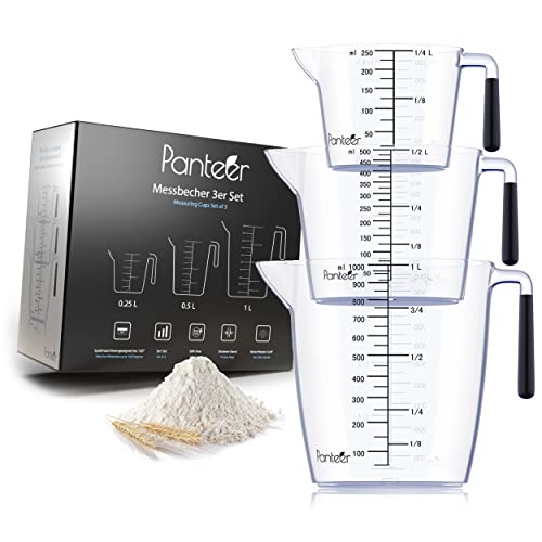 Panteer® Messbecher Set – 3 Stück (1L, 500ml, 250ml) – BPA-frei, Hitzebeständig und Spülmaschinenfest bis 90°C – Küchen- & Back Zubehör von Panteer
