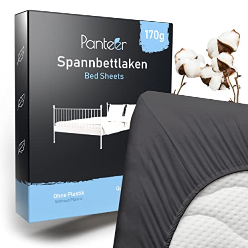 Panteer ® Spannbettlaken 100x200cm - Nachhaltig ohne Plastikverpackung - Angenehm weich mit 170g/m2-100% Jersey Cotton mit Oeko Tex 100-30-35cm Steghöhe (Anthrazit, 100 x 200 cm) von Panteer