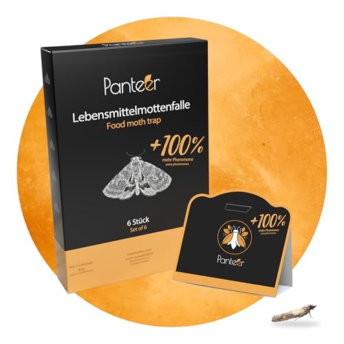 SCHÄDLINGSMEISTER Mottenfalle - 6 Stück - 100% mehr Pheromone gegen Lebensmittelmotten - Höhere Lockwirkung - Mottenfalle Lebensmittel - Monitoring & Bedarfskontrolle von Panteer